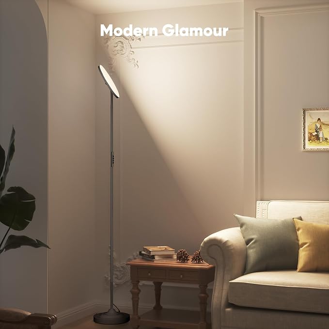 36W LED Floor Lamp, Super Bright Standing Lamp, Modern Stepless Dimmable Torchiere Lamp with Remote Control, 350°Rotating Head Reading Floor Lamp for Living Room, Bedroom, Office - Gunmetal
