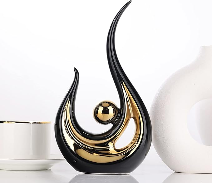 XMGZQ 2pcs Black and Gold Modern Abstract Art Statue Table Decoration,Elegantes Ceramic Statue for Home Décor Accent,Mantel,Bookshelf,Centerpiece Table Decorations for Dining Room,adornos para sala
