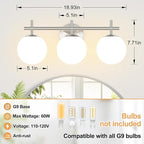 3-Light Bathroom Light Fixtures, Brushed Nickel Vanity Lights for Bathroom with Milky White Ball Shades, 18.9 inch Bathroom Lighting Fixtures Over Mirror, Wall Sconce for Bedroom (Bulb Not Included)