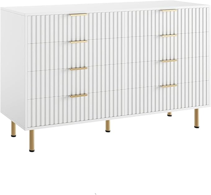 GarveeHome 8 Drawer Dresser for Bedroom, Fluted 55 in Wide Modern Chest of Drawers with Deep Drawers, Wooden Dresser Organizer for Living Room, Hallway, Kids Room, White