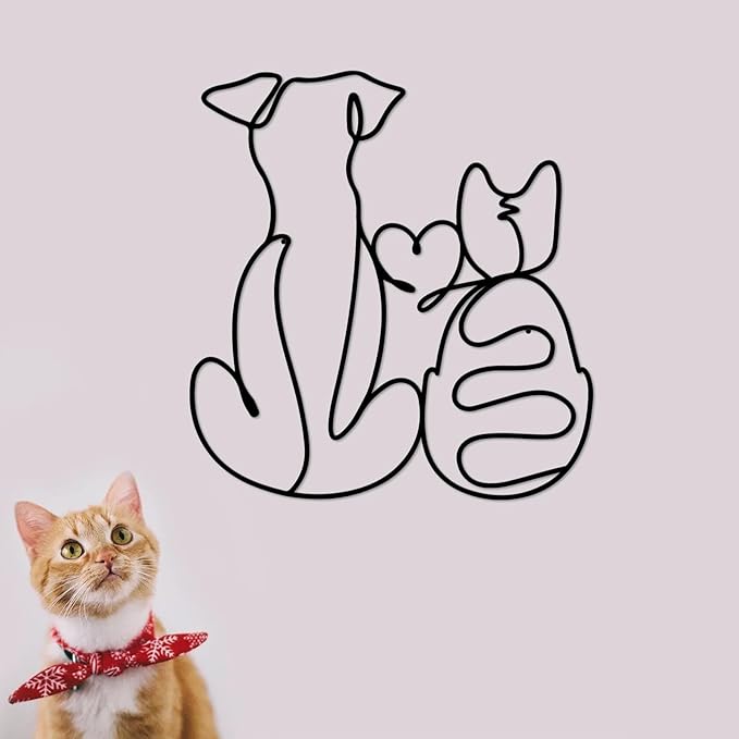 ESTART Metal Dog Wall Art Decor Cat Wall Decor for Cats & Dogs Lover Lovely Wall Decoration for Home Living Room Bedroom Bathroom Dining Room Nursery (Cat and Dog)