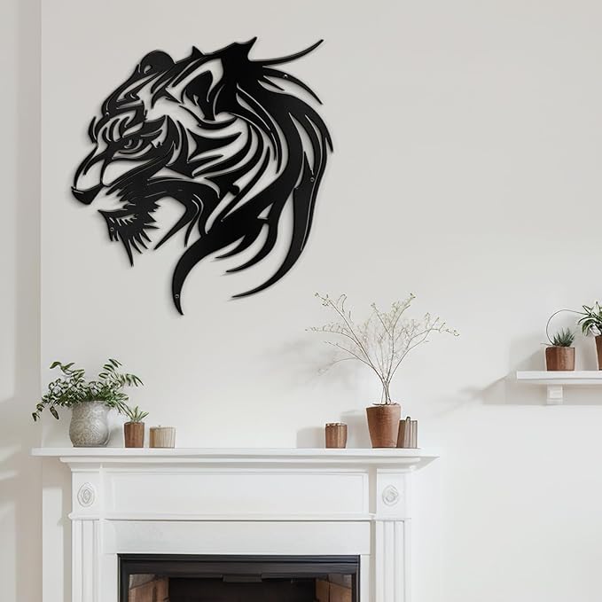 SIGNLEADER Metal Wall Art Decor Lion Minimalist Modern Abstract Wall Sculpture Hangings Home Decoration for Living Room, Bedroom, Bathroom, Kitchen, Outdoor - 30" Black