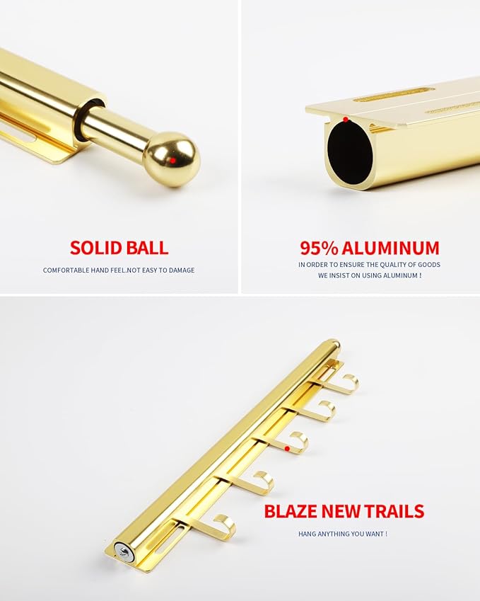 16.5 inch Valet Rod for Closets Pull Out Closet Valet Rod Slide Out Extra long Gold Valet Rods for Closets With 6 Hooks