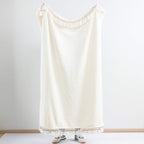 Ultra Soft Cozy Sherpa Throw Blanket, Light Weight Warm Decorative Throw Blanket with Tassel, Solid Antique White Pattern Reversible Boho Style Blanket for Sofa, Couch, Bedroom,Travel, 60”x80”