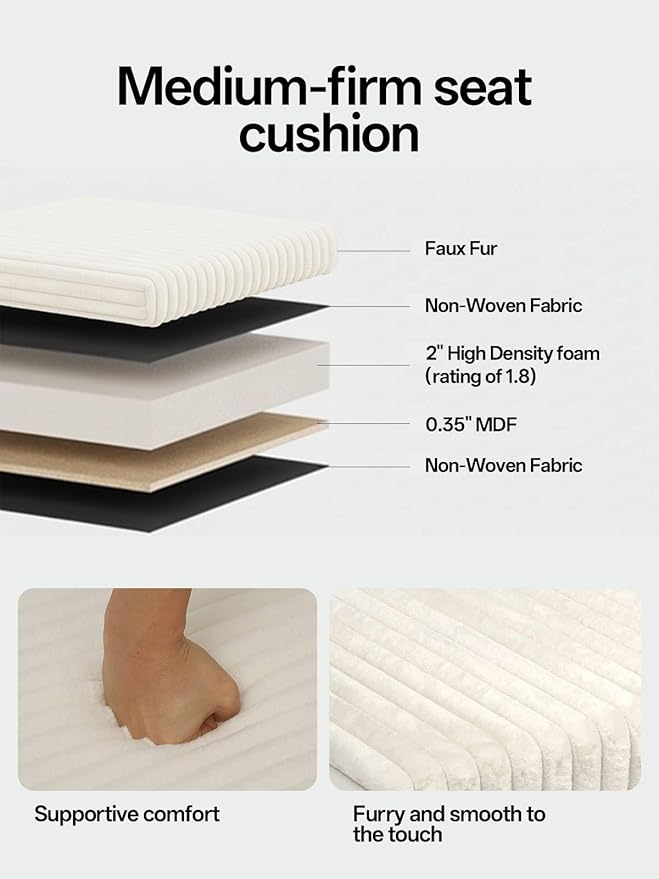 17.7 inches Faux Fur Ottomans Cube with Legs, Metal Framed Vanity Stool Chair Storage Ottoman Foot Rest Stool, Holds 770 LB for Dorm Living Room Bedroom White UASND644W