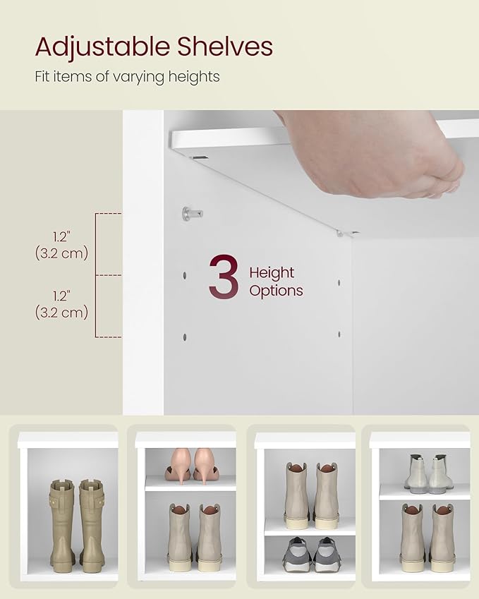 VASAGLE Shoe Bench, Storage Bench, 6 Compartments, Adjustable Shelves, for Living Room, Entryway, Dorm, 11.6 x 39.4 x 19.7 Inches, Cloud White ULSB036W01