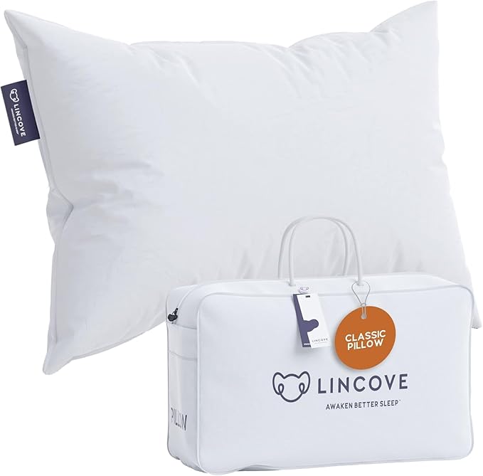 Lincove Hotel Collection Pillows for Sleeping - Premium Down and Feather, Luxury, Plush, Hypoallergenic - for Neck Pain, Back & Side Sleepers (Standard Size, 1 Pack)