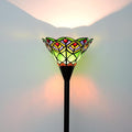 Tiffany Torchiere Floor Lamp Green Peacock Tail Style Stained Glass Floor Light Antique Tall Standing Lamp Handcrafted Pole Reading Uplight Lamp for Home Office Living Room
