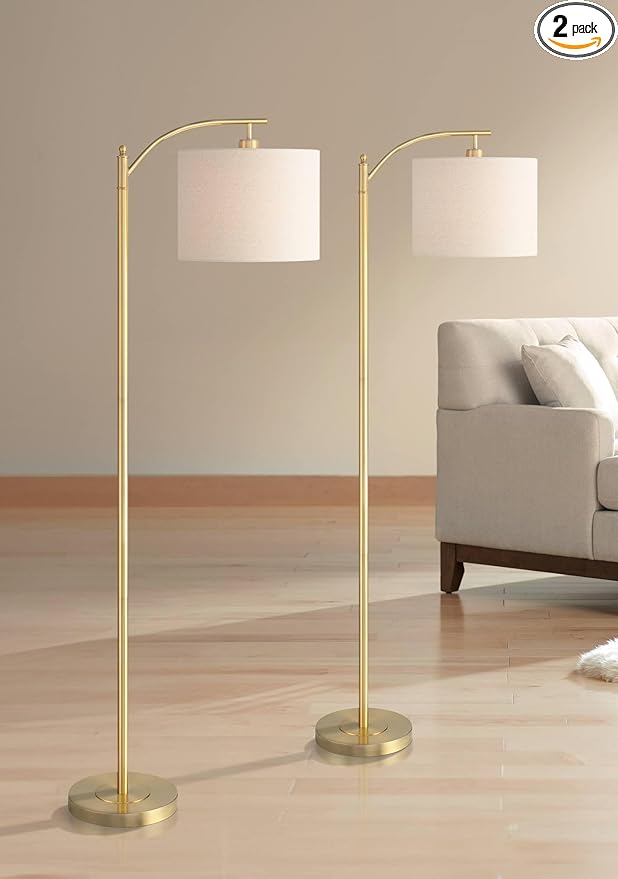 360 Lighting Rayna Farmhouse Rustic Industrial 61 1/2" Tall Standing Floor Lamps Set of 2 Lights Downbridge Arc Task Foot Switch Metal Warm Gold Finish Living Room Bedroom House Reading Office