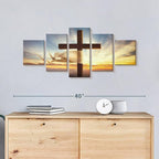 Elephant Stock Holy Cross Wall Art Multi Piece Canvas - 5 Panel Christian Pictures Decor - Digital Design Canvas Print - Christian Wall Decor - 36" X 15"