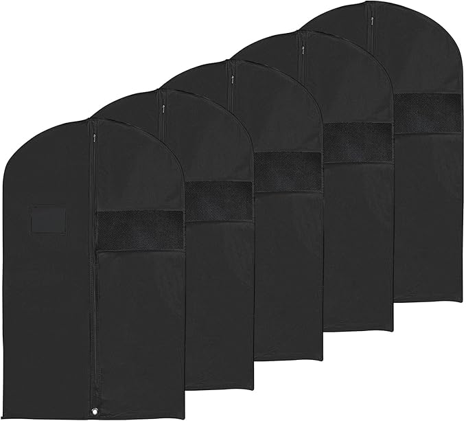 PATIKIL 31" Garment Bag, 5 Pack Breathable Suit Bag for Storage Hanging Clothes Dustproof Garment Covers for Suits Coats Dresses, Black