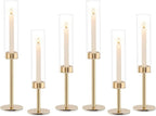 Gold Hurricane Candle Holders Set of 6, Tall Metal Windproof Glass Taper Candle Holder for Candlestick, Candle Sticks Decor, Table Centerpieces for Wedding, Candlelit Dinner Party Fireplace Decoration