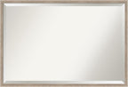 Amanti Art White Wall Mirror 25x37 Hardwood Wedge White Wash Rectangle Bathroom Mirror for Wall Decor Living Room, Large Country Rustic Wood Frame, Hangs Horizonally and Vertically, Bathroom Decor,