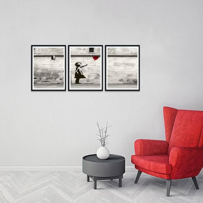 Novatique Banksy Street Wall Art Modern Graffiti Canvas Wall Art Teenager Street Art Painting Banksy Posters Prints for Living Room Bedroom,12" x 16" x 3Pcs