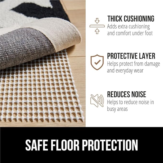 GORILLA GRIP Strong Rug Pad Gripper, 2x4 FT, US Designed, Grips Help Keep Area Rugs Safe and in Place, Slip and Skid Resistant Pads for Hard Floors, Under Carpet Mat Cushion and Hardwood Protection