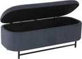 HomePop Ellipse Modern Storage Bench with Metal Legs |Homepop Home Décor|Bench with Storage for Living Room & Bedroom - Steel Blue Velvet