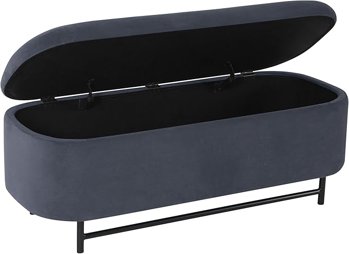 HomePop Ellipse Modern Storage Bench with Metal Legs |Homepop Home Décor|Bench with Storage for Living Room & Bedroom - Steel Blue Velvet