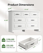 Marsail Farmhouse 7 Drawer Dresser, Wood Chest of Drawers with Natural Texture, Smooth Gliding Drawers, Versatile Storage Organizer Cabinet for Bedroom & Living Room, White