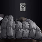 Luxurious Goose Down Feather Fiber Comforter Oversize California King Size Duvet Insert, Pinch Pleat Ruffled Twisted Flower, 108 x 98 inches, 100% Egyptian Cotton Cover, 80 oz. Fill Weight, Gray