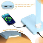 LED Desk Lamp with USB Ports,Touch Desk Lamps for Home Office with 5 Color Modes,3 Brightness Desk Light with Small Night Light,Reading Lamp Table Lamp for Bedroom Bedside Study Blue （with adapter）