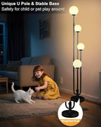 Lightdot Black Globe Floor Lamp 4-Lights Dimmable Floor Lamps with Tray 3000K Bulbs Included Unique Candle Mid Century Tall Standing Lamp for Living Room/Bedroom/Sofa Beside/Corner Decor