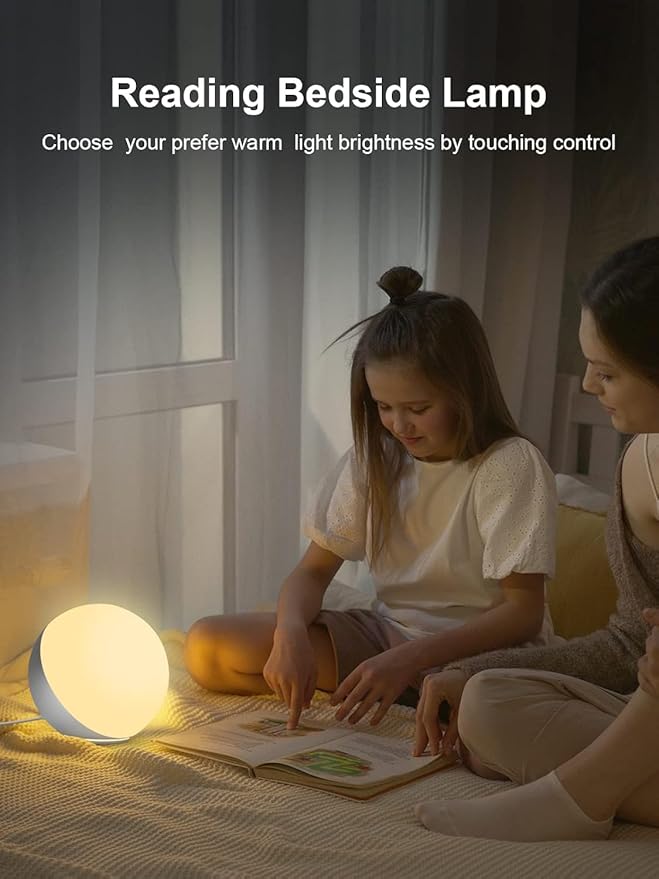 EASEMO Table Lamp Ambient Lighting for Bedroom, Bedside Lamp, LED Touch Lamp with Charger, Desk Lamp Dimmable Bedside Nightstand Night Lamp with RGB Multicolor for Kids Room (Red, Green, Blue)