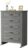Marsail Farmhouse 5 Drawer Dresser, Wood Chest of Drawers with Natural Texture, Smooth Gliding Drawers, Versatile Storage Organizer Cabinet for Bedroom & Living Room, Grey