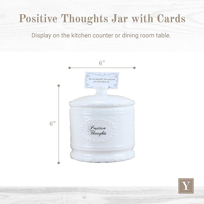 Young's 6.25" Ceramic Jar with 365 Positive Thoughts, White