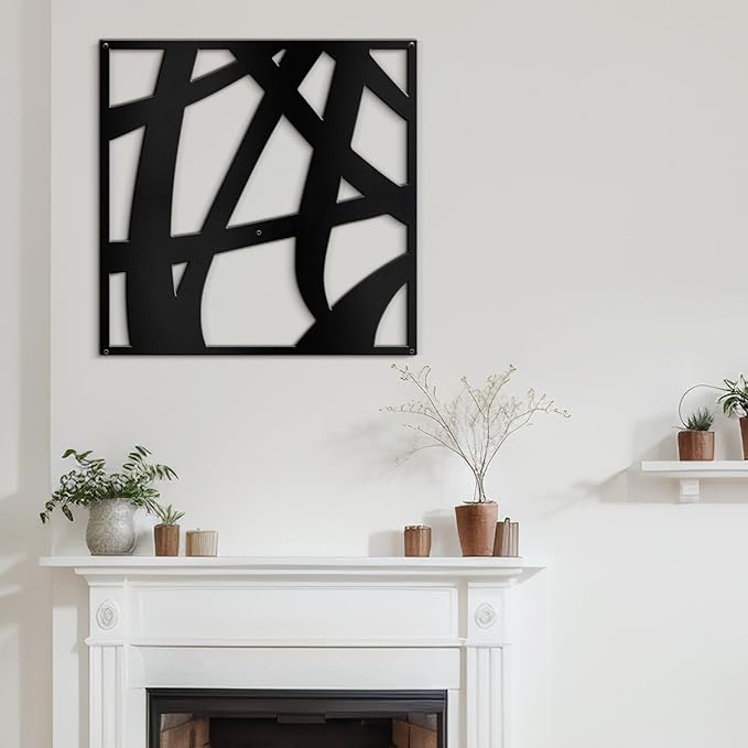 SIGNLEADER Metal Wall Art Decor Mid Century Abstract Lines Minimalist Modern Abstract Wall Sculpture Hangings Home Decoration for Living Room, Bedroom, Bathroom, Kitchen, Outdoor - 18" Black