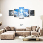 Elephant Stock Stairway To Jesus Christ Wall Art Multi Piece Canvas - 5 Panel Christian Pictures Decor - Digital Design Canvas Print - Christian Wall Decor - 80" X 36"