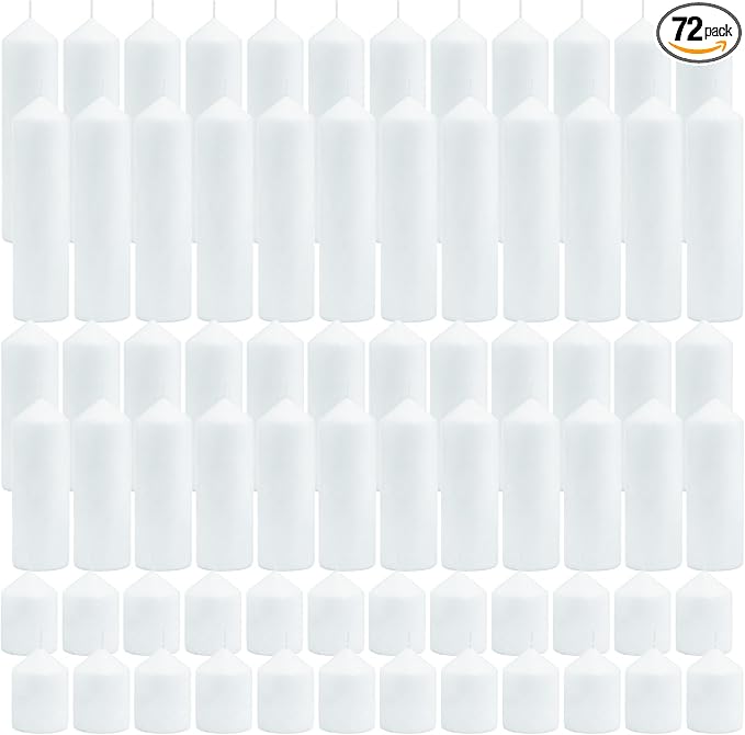 Pillar Candles Bulk Set - Unscented, Smokeless, Dripless | 3 Sizes: 2x3, 2x6, 2x8 Inches | Ideal for Weddings, Christmas & Home Decor (72, White)