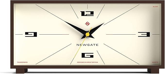 NEWGATE® Thunderbird Desk Clock | Retro Contemporary Rectangular Design | Mocha Brown | Modern mid Century Style for Desk, Mantel, Table top or Shelf