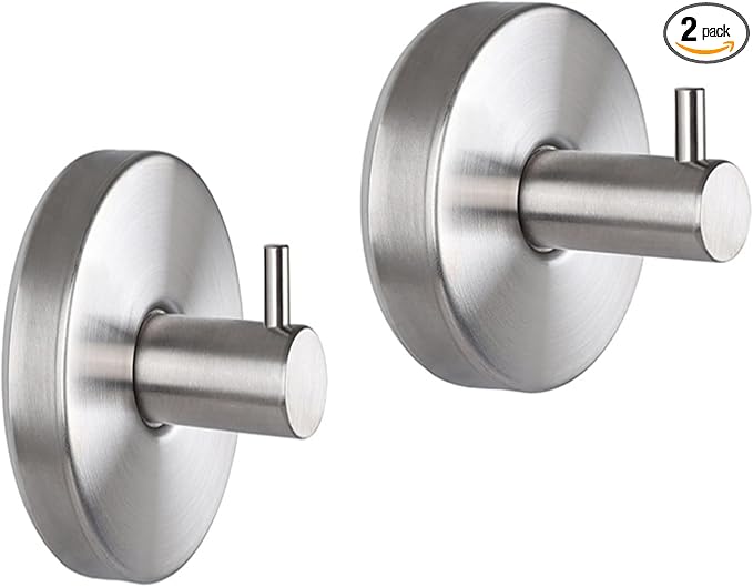 Suction Cup Hooks for Wreaths,2025 New No Drill Suction Cup Hooks for Shower Hanging Towels,Removable Reusable Stainless Steel Towel Hooks for Bathroom Wall,Kitchen,Robes (2pcs Silver)