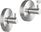 Suction Cup Hooks for Wreaths,2025 New No Drill Suction Cup Hooks for Shower Hanging Towels,Removable Reusable Stainless Steel Towel Hooks for Bathroom Wall,Kitchen,Robes (2pcs Silver)