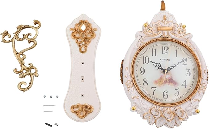 Cream Double Sided Large Wall Clock, Elegant, Traditional, Vintage Style 360° Rotating Metal Wall Clock, Indoor Outdoor Office Living Room Porch Clock Wall Decor (Cream Double Sided Clock)