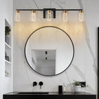 SineRise 5-Light Black and Gold Vanity Light with 3 Color Modes (3000K/4000K/6000K), Eye Protection LED Bathroom Light Fixture, Dimmable Modern Wall Light Over Mirror with Clear Glass Shade