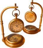 ALADEAN Inspirational Brass Table Clock with Compass | Religious Quote Engraved Desk Clock - Baptism Birthday Christmas (Be Strong & Courageous)