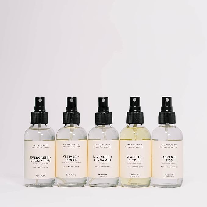 Calyan Wax Co. Vetiver & Tonka Room Spray - Non Toxic Air Freshener - Natural Room Deodorizer with Essential Oils - Air Freshener Spray for Home - 4 fl oz