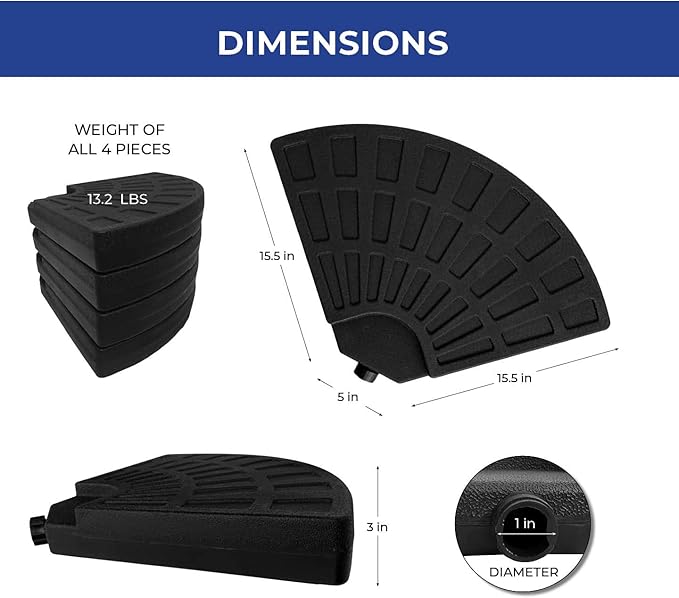 Backyard Expressions 4-Piece Offset Umbrella Base Weight Set – Fill with Water or Sand for Up to 160 lbs Stability – Heavy-Duty Resin Plates with Easy Carry Handles, Fits Most Cantilever Umbrellas