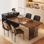 Dining Chairs Set of 2, Mid-Century Modern Upholstered PU Leather Chairs with Walnut Bentwood Back and Metal Legs for Kitchen Dining Living Room, Black Vertical Stripes (Black)