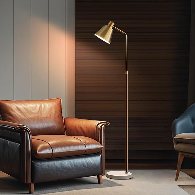 High-end Gold Brass Floor Lamp Bright 12W LED Light, Adjustable in Three Colors and Height, Electroplated Iron Lamp Post,Exquisite Craftsmanship,Standing Lamp for Living Room Bedroom Office Reading