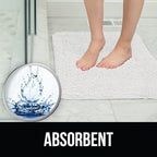 KANGAROO Bathroom Rugs, Chenille Soft Absorbent Bath Rug, Shaggy Shower Mat, Quick Dry Machine Wash Bathmat, Plush Carpet Mats for Tub, Bathtub and Room Home Decor Accessories, 24x17, White