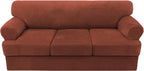 H.VERSAILTEX Sofa Cover 4 Piece T Cushion Sofa Slipcovers Thick Velvet Couch Cover Stretch T Cushion Sofa Covers for 3 Cushion Couch with 3 Individual T Cushion Covers Washable, Rust