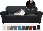 YEMYHOM Latest Checkered 4 Pieces Couch Covers for 3 Cushion Couch High Stretch Thickened Sofa Cover for Dogs Pets Elastic Slipcovers Living Room Furniture Protector (Black), 71"-91"(3 Cushions)