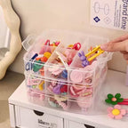 3-Tier Hair Accessories Storage Box, Clear Plastic Organizer with Handle, 5.9 x 5.9 x 5.1 in (Transparent, 5.9 x 5.9 x 5.1 in)