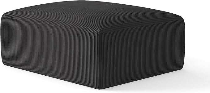 40" Square Stuffed Ottoman Pouf for Sofa Couch, Corduroy Poufs with Foam Chunk Filling, Furry & Fluffy Pouf Foot Stool Movable Ottoman. 40*40 Floor Poufs Foot Rest for Living Room, Black(1 Piece Set)