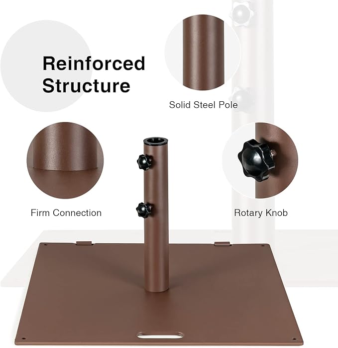 Tangkula 50 LBS Patio Umbrella Stand, Heavy Duty Umbrella Stand w/Wheels & Handle, Fits for 1.6’’-1.9’’ Umbrella Pole, Outdoor Square Umbrella Base for Deck, Pool, Garden, Backyard (Bronze)