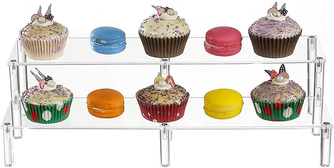 BYCY 2 Tier Clear Acrylic Display Stand Cupcakes Holder, Dessert Display Riser for Great Event, Birthday Party, Wedding Party ( 1 Pack - 16" X 6.9" X 4.25" )