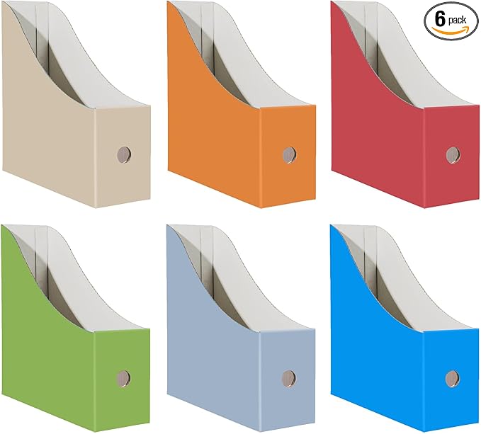 Limitliho Cardboard Magazine Holder for Desk, Book Bins for Classroom Library,Office,Home, 10.6" H x 10.2" L x 3.5" W in file holder (Fresh color, 6 Pack)