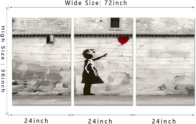Novatique Graffiti Canvas Wall Art Street Banksy Wall Art Classic Graffiti Poster Print Little Girl with Love Balloon Wall Decor for Teenagers Bedroom Living Room, 24"x 36"x 3Pcs
